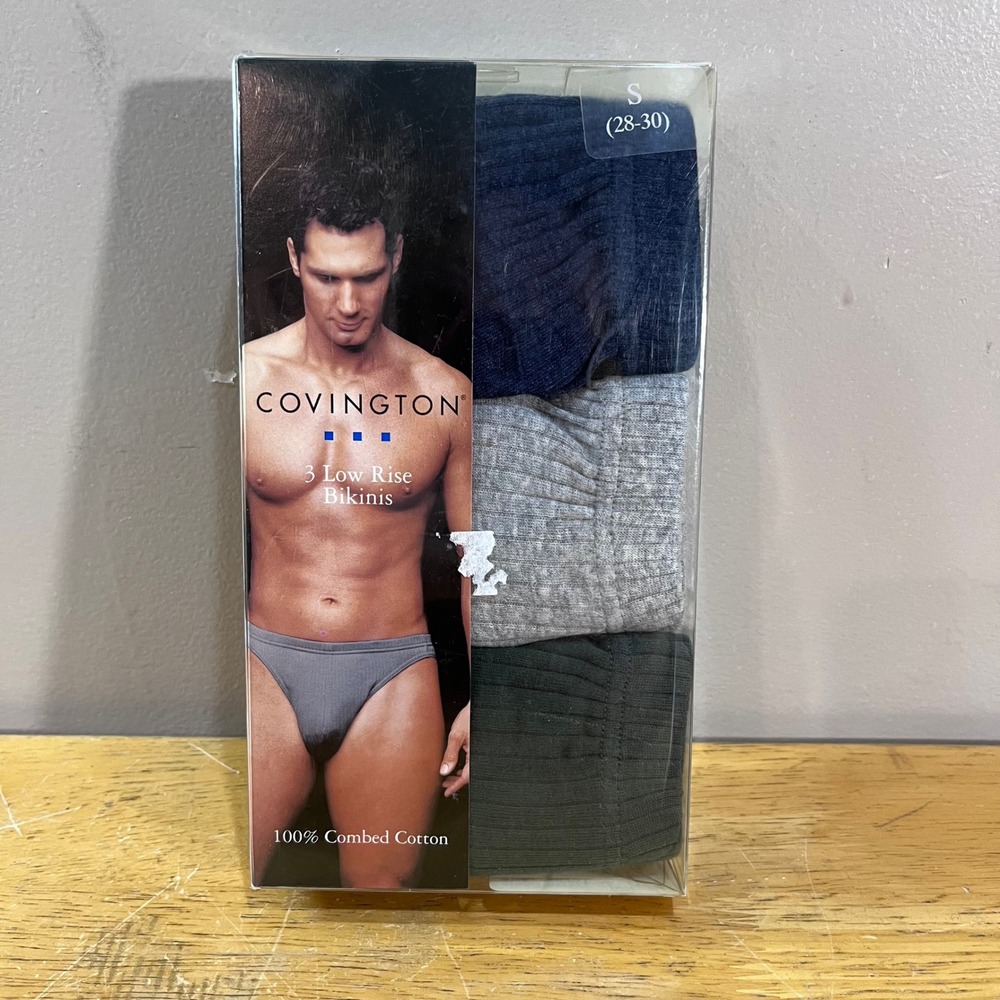 Covington Mens 3 Pack Low Rise Bikini Briefs Small 28-30 100% Combed Cotton New